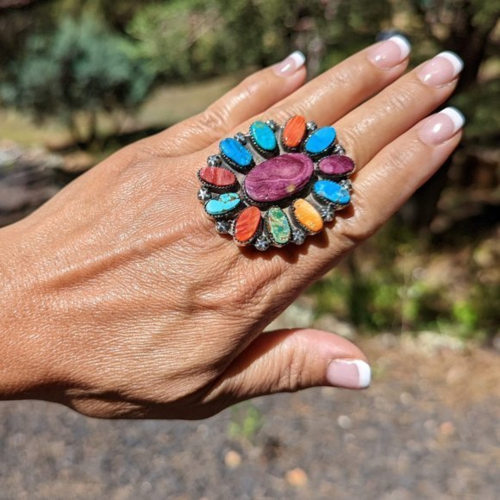 Beautiful Navajo Women's Ring Cluster Native American‎ Jewelry sz 8.5  ***